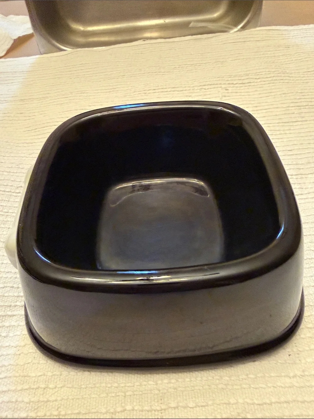 Black Ceramic Dog Bowl with White Bone Accent -cleaned and sanitized